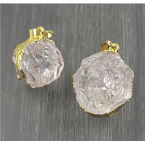 round Hammered Clear Quartz pendant, gold plated, approx 14-20mm