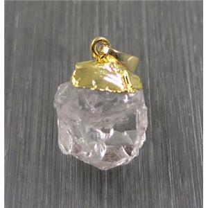 round Hammered Clear Quartz pendant, gold plated, approx 14-20mm