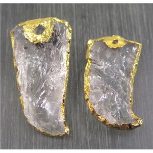 Hammered Clear Quartz horn pendant, gold plated, approx 15-40mm