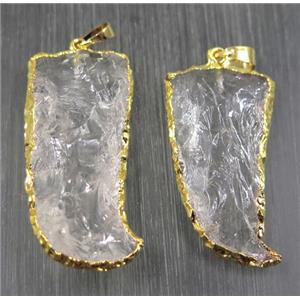 Hammered Clear Quartz horn pendant, gold plated, approx 15-40mm