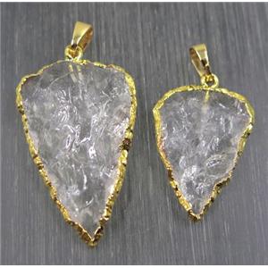Hammered Clear Quartz arrowhead pendant, gold plated, approx 15-40mm