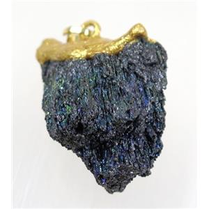 rainbow Lava stone nugget pendant, freeform, gold plated, approx 12-45mm
