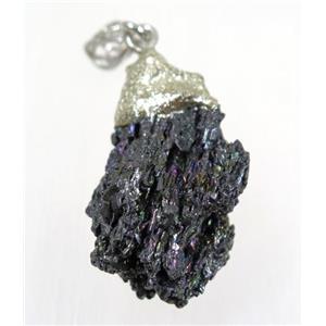 rainbow Lava stone nugget pendant, freeform, silver plated, approx 20-40mm