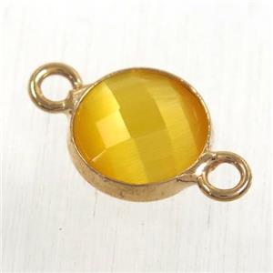 golden cats eye stone connector, faceted flat round, rose gold plated, approx 10mm dia