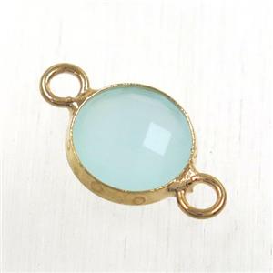 aqua Chinese crystal glass connector, faceted flat round, rose gold plated, approx 10mm dia