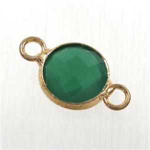 green Chinese crystal glass connector, faceted flat round, rose gold plated, approx 10mm dia