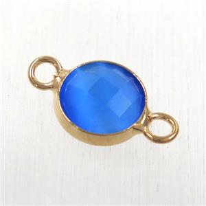 blue cats eye stone connector, faceted flat round, rose gold plated, approx 10mm dia