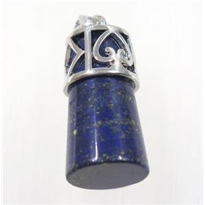 blue Lapis Lazuli column pendant, copper, platinum plated, approx 14-25mm