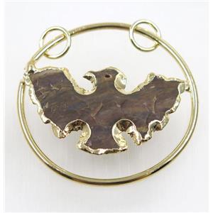 hammered Rock Agate eagle pendant, gold plated, approx 50-55mm