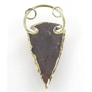 hammered Rock Agate arrowhead pendant, gold plated, approx 40-70mm