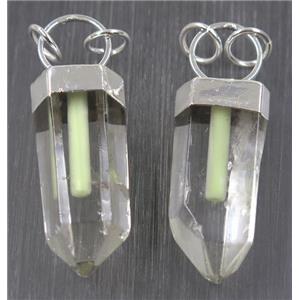 Clear Quartz pendant with Fluorescent stick, silver plated, approx 20-45mm
