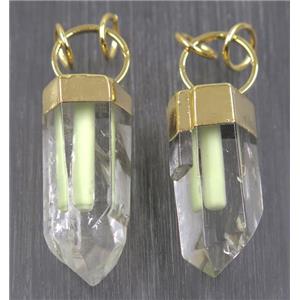 Clear Quartz pendant with Fluorescent stick, gold plated, approx 20-45mm