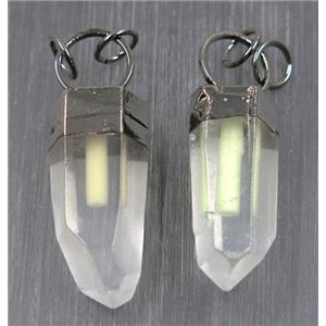 Clear Quartz pendant with Fluorescent stick, black plated, approx 20-45mm
