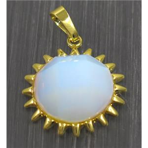 white opalite sunflower pendant, gold plated, approx 25mm dia