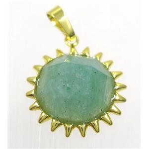 green Aventurine sunflower pendant, gold plated, approx 25mm dia