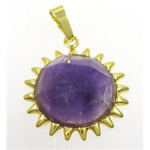 purple Amethyst sunflower pendant, gold plated, approx 25mm dia