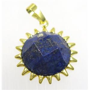blue Lapis sunflower pendant, gold plated, approx 25mm dia