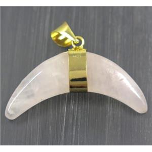 Rose Quartz crescent moon pendant, pink, gold plated, approx 12-40mm