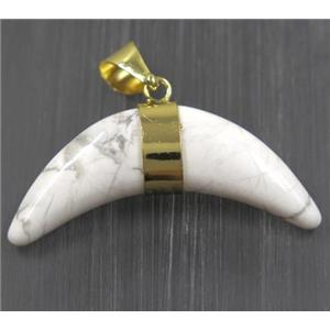 white howlite turquoise crescent moon pendant, gold plated, approx 12-40mm