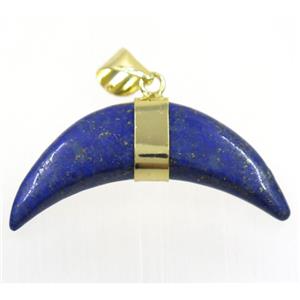 blue Lapis Lazuli crescent moon pendant, gold plated, approx 12-40mm