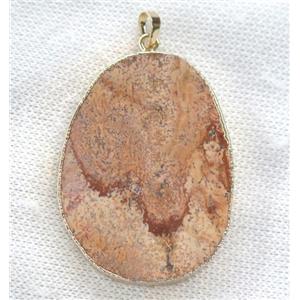 picture jasper slice pendant, freeform, gold plated, approx 30-70mm