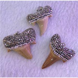 fossil shark-tooth pendant paved rhinestone, approx 15-30mm
