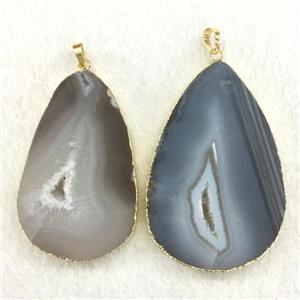 gray agate druzy slice pendant, freeform, gold plated, approx 25-60mm