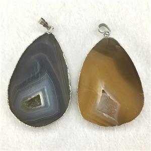 gray agate druzy slice pendant, freeform, silver plated, approx 25-60mm