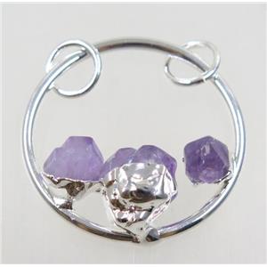 purple Amethyst pendant, silver plated, approx 40mm dia