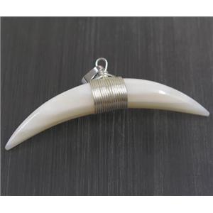 white pearl shell horn pendant, silver wire wrapped, approx 10-60mm