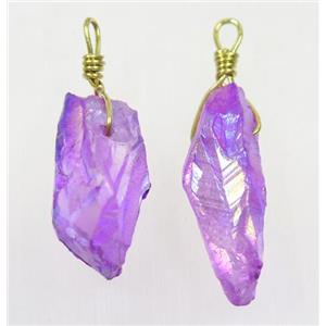 purple AB-color Quartz stick pendant, wire wrapped, dye, approx 10-40mm