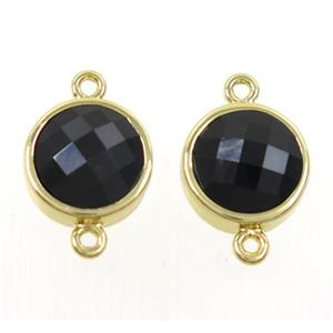 black onyx agate circle connector, gold plated, approx 12mm dia