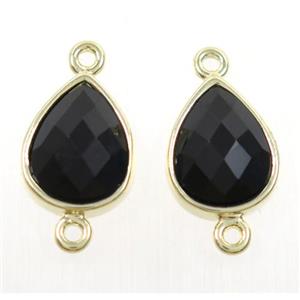 black onyx agate teardrop connector, gold plated, approx 11x14mm