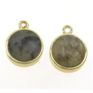 Labradorite pendant, flat-round, gold plated, approx 12mm dia