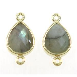 Labradorite teardrop connector, gold plated, approx 11x14mm