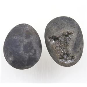 black Agate druzy egg charms, no-hole, approx 30-40mm