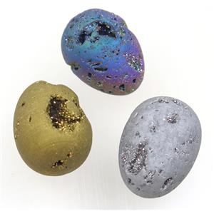 Agate druzy Massage Egg charms, no-hole, mix color, approx 30-40mm