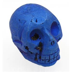 blue Agate druzy skull charms, no-hole, approx 40-50mm