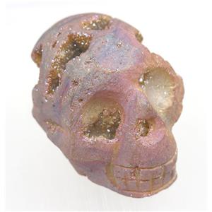 gold-champagne Agate druzy skull charms, no-hole, approx 40-50mm