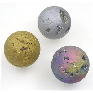 round Agate druzy Massage Ball charms, no-hole, mix color, approx 38mm dia