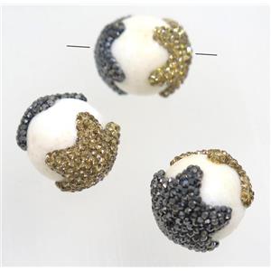 white porcelain bead paved rhinestone, round, approx 20mm dia