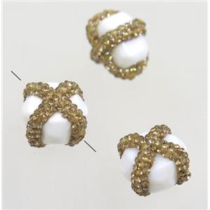 white porcelain bead paved rhinestone, approx 12-16mm