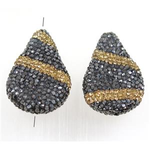 Clar teardrop beads paved rhinestone, approx 25-38mm