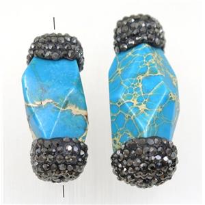 blue imperial jasper beads paved rhinestone, approx 15-35mm