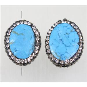 blue Synthetic Turquoise oval beads paved rhinestone, faceted, approx 15-20mm