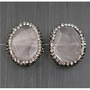 Rose Quartz beads paved rhinestone, faceted freeform, approx 15-22mm