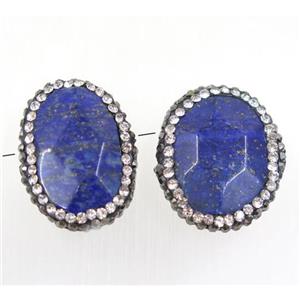 blue Lapis Lazuli beads paved rhinestone, faceted freeform, approx 15-22mm