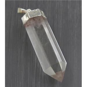 Clear Quartz Bullet pendant, silver plated, approx 12-40mm