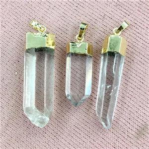 Clear Quartz Bullet Pendant, gold plated, approx 12-40mm