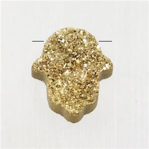 Gold Druzy Agate Hamsahand pendant, approx 11-13mm